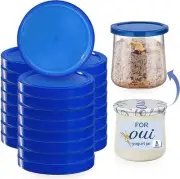 15 Pieces Oui Yogurt Jar Lids, Yogurt Container Lids Clear Plastic Blue Oui Lids