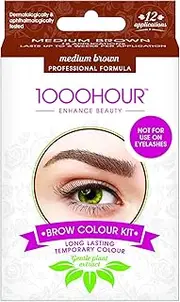 1000 HOUR Brow Colour Kit Medium Brown - New Gentle Plant Extract Formulation and Application Steps - Long Lasting Temporary Colour - Lasts Up to 6 Weeks - 12 Applications - Professional Formula