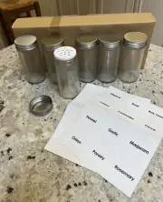 Spice Jars, 6 Pcs Glass Spice Jars with 24 Printed and Blank Labels NIB