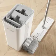 Mop and Bucket with Wringer Set, White Flat Squeeze Mop Bucket Set for Floor Cle