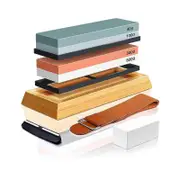 Knife Sharpening Stone Set - 2-Sided Grit 400/1000 3000/8000 Kitchen Sharpener with Non-Slip Base, Bamboo Base