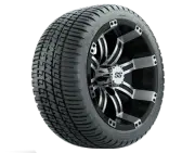 Set of 4 GTW 12" Tempest Black/Machined Golf Cart Wheels on 18" Street Tires