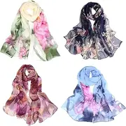 [amokk] Pack of 4 Chiffon Floral Scarves for Women Lightweight Fashion Shawls and Wraps Large Neck Scarf