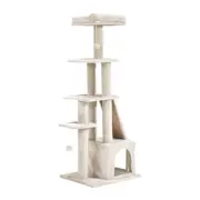 Petzly Cat Tree Tower Scratching Post Scratcher Condo House Bed 125cm Beige