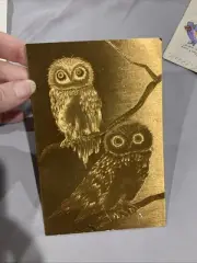 Vintage Gold Foil Art Manifestations 1983 Pair Of Owls New Card Suitable Framing