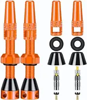 Aracey Tubeless Presta Valve Stems,40mm Presta Valve Stems with Valve Core Remover Caps - Super Light Alloy - Pair -Multiple Color and Size Options(Orange, 40MM)