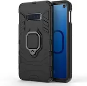 SATURCASE Case for Samsung Galaxy S10e, Ring Kickstand Hybrid 2 in 1 [PC & Silicone] Dual-Layer Bumper Shockproof Protective Cover for Samsung Galaxy S10e (HZ-Black)