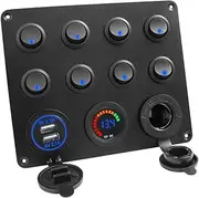 HOLIDYOYO Gang Control Panel with Dual Charger and Digital Voltmeter Voltage Display for Boats and Camping Vehicles LED Backlit Switches