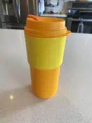 Tupperware Commuter Mug Reusable Coffee Mug 16oz To Go Eco Orange Yellow