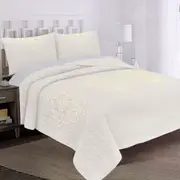 3 Pce Lightly Quilted Embroidery Coverlet Set Elle White (Queen, King)