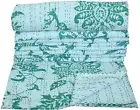 INDIAN KANTHA QUILT WHITE FLORAL COTTON SINGLE SIZE BEDSPREAD THROW Ethnic Decor