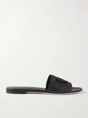 [Dolce & Gabbana] Dolce & Gabbana - Bianca Logo-embossed Cutout Leather Slides - Black - IT35 IT 35 Black