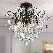 WUZUPS Crystal Chandelier Pendant Ceiling Light 5 Lights Modern Fixture for Bedroom Hallway Bar Kitchen Bathroom, H 45 x W 50, Base E14, Black