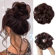 Synthetic Hair Bun Extensions Messy Curly Elastic Hair Scrunchies Hairpieces Synthetic Chignon Donut Updo Hair Pieces for Women (Bulk Buy : 1 PC, Color : Dark Auburn)