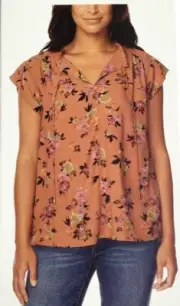 Buffalo Women Flutter Sleeve Blouse Top, Floral, Shadow Roses Size XS