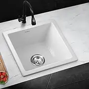 Kitchen Sink 38x38cm Granite Stone Sink Laundry Basin Single Bowl White