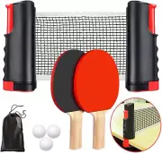 Ping Pong Paddle Set, Portable Table Tennis Set with Retractable Net, 2 Ping Pon
