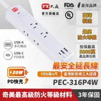 在飛比找蝦皮商城優惠-PX大通 PEC-316P4W 1切6座4尺 TYPE-C 