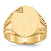 14K Yellow Gold 16.0x14.0mm Open Back AAA Real Diamond Men's Signet Ring