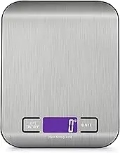 Digital Kitchen Scales Food Scale with Stainless Steel Platform Electronic Cooking with Backlit LCD Display Multifunction for Home Office Use 5kg 1g 11lb (Stainless Steel Black)