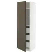 METOD / MAXIMERA high cabinet with drawers, white/Havstorp brown-beige, 60x60x200 cm