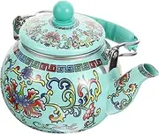 Garneck Enamel Tea Kettle Capacity Heavy-Duty Coffee Pot for Use Boiling Water Pot for Camping and Travel Elegant Flower Pattern