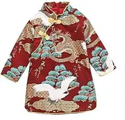 JIMINISO Spring Chinese Traditional Embroidery Cheongsam Tang Suit Dress Red Dragon Print Cute Qipao