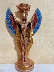 Egyptian Antique Statue–Goddess Isis Head Candlestick Holding Tutankhamun,...