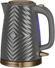 [Russell Hobbs] Groove Electric 1.7L Cordless Kettle (Fast Boil 3KW, Grey textured plastic with brushed gold accents, Removable washable anti-scale filter, Push to open lid, Perfect pour spout) 26382