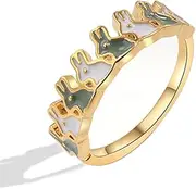 [Hebelee] Cute Rabbit Open Adjustable Ring for Women Gold Plated Enamel Bunny Animal Statement Finger Knuckle Band Promise Rings Lovely Comfort Fit Easter Birthday Wedding Jewelry Gift, Metal, No Gemstone