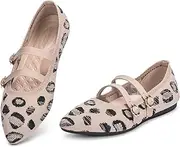 [BEJINASH] Women's Mary Jane Flat Dressy Knitted Shoes with Double Adjustable Strap Ballets Comfortable for Work Pointed Toe Flats Shoes for Women