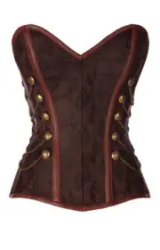 Steampunk Military Cosplay Heavy Steel Boned Brown Brocade Overbust Corset M