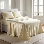 Flat Sheet 100% Egyptian Cotton, 200 Thread Count, Premium Hotel Quality Ultra Soft Bedding | Luxury Non-Iron, Wrinkle, Stain & Fade Resistant Top Sheet (Cream, King)