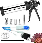 GGYCASE 1.5LB Large Capacity Stainless Steel Jerky Gun Kits, Sausage Stuffer Machine, Meat Gun, Beef Jerky Maker with 5 Stainless Nozzles 3 Brushes