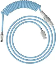 HyperX Coiled Cable - Durable Coiled Cable, Stylish Design, 5-Pin Aviator Connector, USB-C to USB-A - Light Blue/White