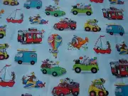 Cars Planes & Animals Blue Cotton Fitted Cot Sheet Handmade