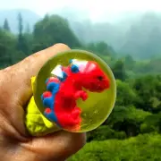 Yellow Dinosaur Egg with Red Blue Stegosaurus Inside Stress Relief Squeeze Ball