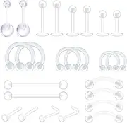 [ZEACCT] 24pcs Clear Lip Rings, Eyebrow Piercing Retainer, Flexible Plastic Piercing Retainer, Suitable for Lip Nails, Tongue Nails, Belly Button Nails, Eyebrow Nails and Earring Retainer, 1