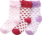 Jefferies Socks Girls 2-6X Ruffle Hearts Triple Treat 3 Pair Pack