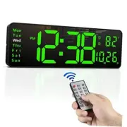 16" Large Digital Wall Clock with Remote, Large Display LED Wall Clock Green