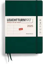 LEUCHTTURM1917 370773 Weekly Planner Medium (A5) 2025, Forest Green, English