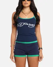 [ED HARDY] Ed Hardy Women's Logo Camo Singlet Navy/green - Size XS XS Navy/Green