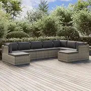 Patio Sets 9 Piece Garden Lounge Set with Cushions Grey Poly Rattan,Rattan Garden Lounge Set with Cushions, Storage, and Water-Resistant Protection