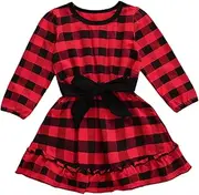 [Mubineo] Toddler Baby Girl Infant Plain T Shirts Plaid Overall Skirt Set Cotton Outfits