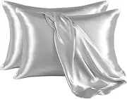 Silk Pillowcases, 2 Packs Pillowcase, 48 * 74 cm,Pillow Case for Sleeping Women with Envelope Closure, Soft Breathable Smooth Cooling Pillow Covers for Sleeping,Gifts for Women and Men (Silver Grey)