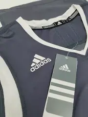 Adidas Women Size L Gray White Climalite Athletic Shirt Workout 3/4 Sleeves NEW