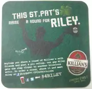 GEORGE KILLIAN'S IRISH RED, ST. PAT'S FOR RILEY Beer COASTER, Mat, COLORADO 2012
