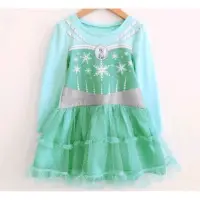 在飛比找蝦皮購物優惠-【現貨5T】冰雪奇緣 艾莎披風造型 湖水藍綠色 長袖洋裝 連