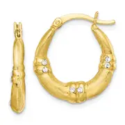 Sterling Silver Gold Tone And Cz Textured Hoop Earrings