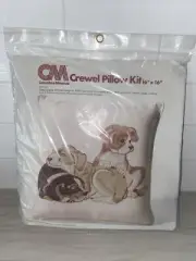CREWEL PILLOW COLUMBIA MINERVA VINTAGE KIT THREE PUPPIES 7823 16" x 16"